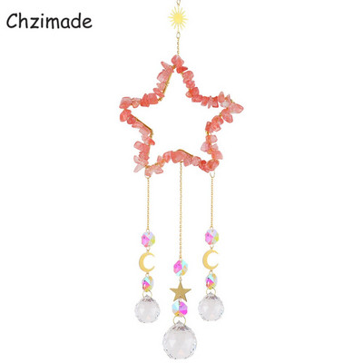 Chzimade kristály szélcsengő csillag napfogó természetes kő Pentagram szélcsengő prizmák medál barkács fényfogó szivárvány függő