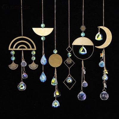 Chzimade Crystal Wind Chime Copper Star Moon μενταγιόν Dream Sun Catchers Windchimes Στολίδια Διακόσμηση κήπου σπιτιού