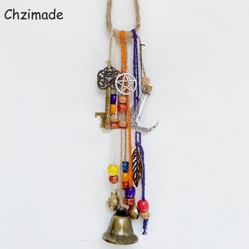 Chzimade Πολύχρωμο Wiccan Bell Wind Chimes Witch Wind Chimes Κρεμάστρα πόρτας Κρεμαστά κουδούνια μάγισσας Προστασία Witchcraft Διακόσμηση σπιτιού