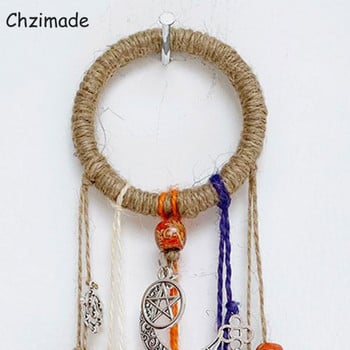 Chzimade Πολύχρωμο Wiccan Bell Wind Chimes Witch Wind Chimes Κρεμάστρα πόρτας Κρεμαστά κουδούνια μάγισσας Προστασία Witchcraft Διακόσμηση σπιτιού