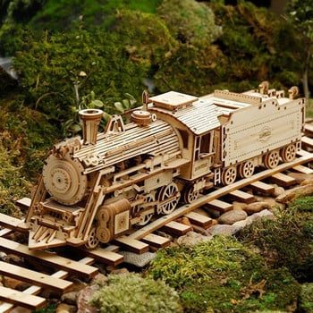 Τρισδιάστατο μηχανικό μοντέλο Super Puzzle για την ημέρα των παιδιών Steam Train DIY Συναρμολόγηση Χειροποίητα ξύλινα παζλ Kit Ξύλινα μοντέλα αυτοκινήτων Παιχνίδια