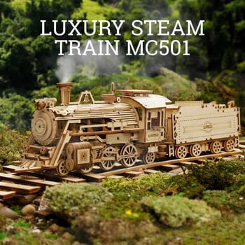 Τρισδιάστατο μηχανικό μοντέλο Super Puzzle για την ημέρα των παιδιών Steam Train DIY Συναρμολόγηση Χειροποίητα ξύλινα παζλ Kit Ξύλινα μοντέλα αυτοκινήτων Παιχνίδια