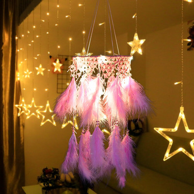 Graži spalvinga LED žvaigždžių lempa, rankų darbo svajonių gaudyklė, skirta pakabinti vestuvių vakarėliui su dvigubų spalvų kambario dekoru