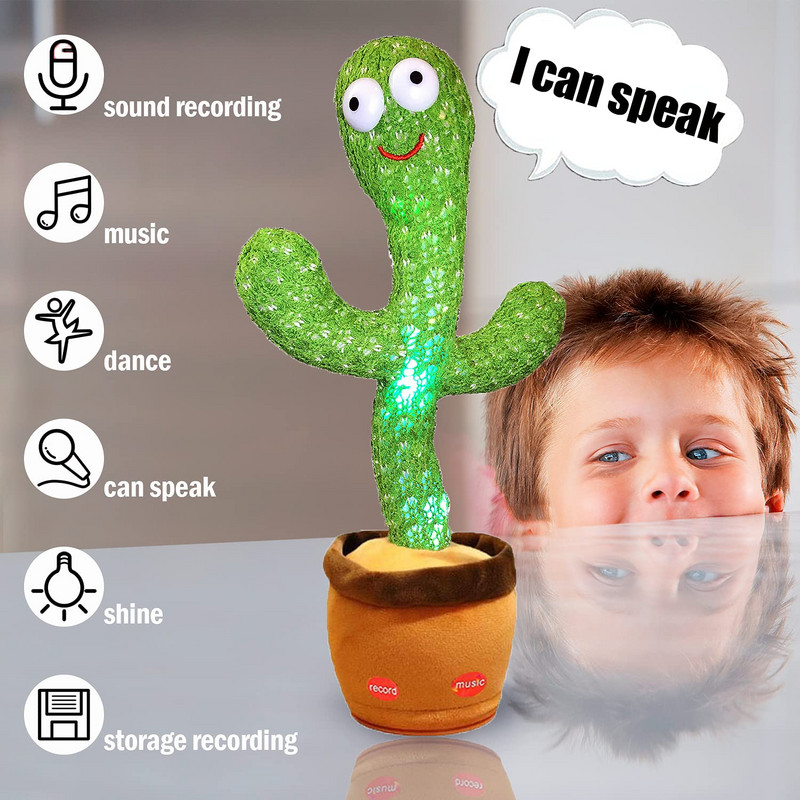 USB töltés táncoló kaktusz ismétlődő beszélő játék elektronikus shake puha plüss baba ajándék korai oktatás gyerekeknek, baba születésnapjára