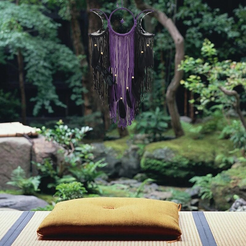 Triple Moon Goddess Makramé falakasztó Boho Half Moon nagy álomfogó dekoráció Otthoni hálószoba elegáns dekoráció