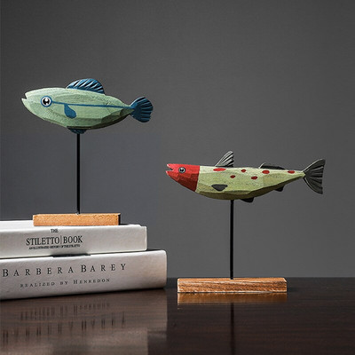 Nordic Wood Fish Sculpture Animal Artistic Sculpture Σαλόνι Γραφείο Διακόσμηση σπιτιού Χειροποίητα χειροτεχνήματα Δώρο διακοπών