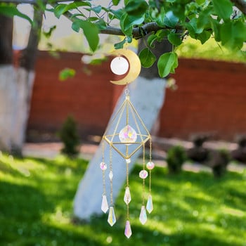 Diamond Wind Chime Μυτερή χάντρα Λουλούδι Μεταλλικό Πλαίσιο Σελήνη Πρίσμα Κρυστάλλινο Κόσμημα Παράθυρο Αυτοκινήτου Κρεμαστό Στολίδι Διακόσμηση σπιτιού