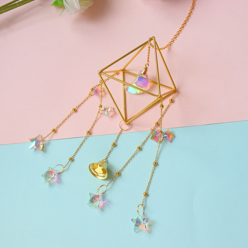 Žvaigždė Mėnulio krištolo sietynas pakabukas Apšvietimas vėjo varpeliai Vaivorykštės medžioklės užuolaidos Namų sodo papuošalų reikmenys