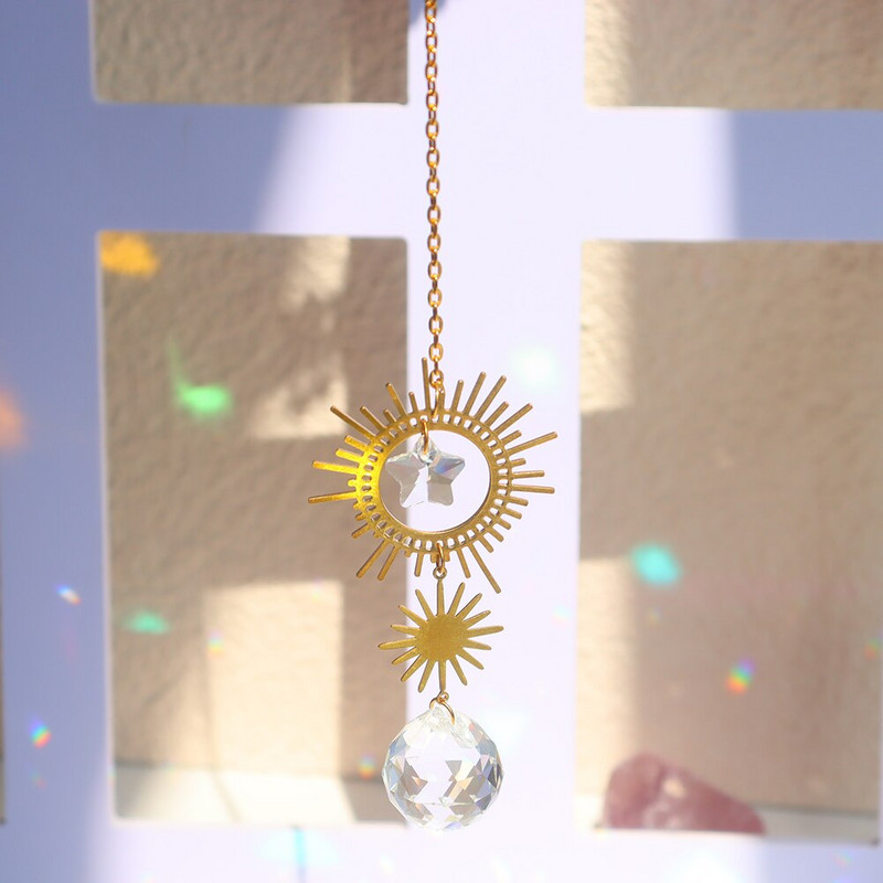 Kabantys krištoliniai saulės šviesą gaudantys pakabučiai papuošalai vėjo varpeliai vaivorykštės medžioklės vidaus automobilių dekoravimo reikmenys