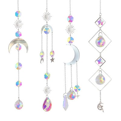 Krištolinis šešiakampis pakabukas deimanto saulės mėnulio formos kabantys papuošalai patalpų langų festivalio dekoras Gimtadienio dovanos