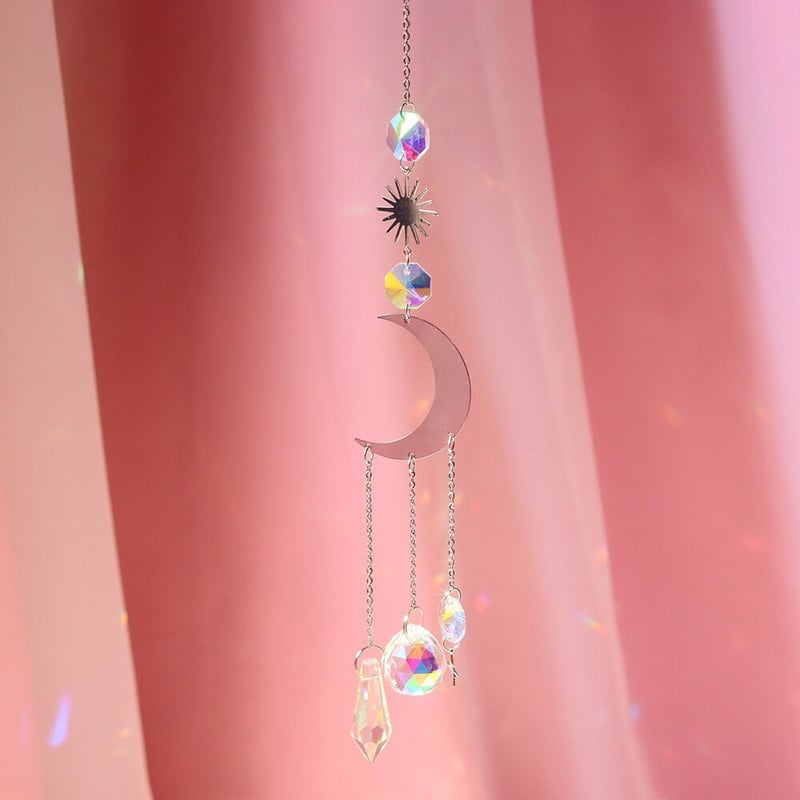Krištolinis šešiakampis pakabukas deimanto saulės mėnulio formos kabantys papuošalai patalpų langų festivalio dekoras Gimtadienio dovanos