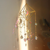 Saulės mėnulio vėjo varpelis krištolinis apšvietimas pakabukas, pakabinamas lempos ornamentas, vaivorykštės gaminimo mašina, kiemo miegamojo dekoras