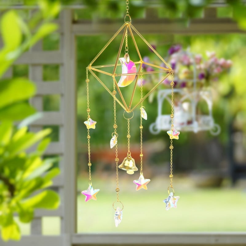 Saulės mėnulio vėjo varpelis krištolinis apšvietimas pakabukas, pakabinamas lempos ornamentas, vaivorykštės gaminimo mašina, kiemo miegamojo dekoras