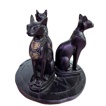 Държач за кристална топка Дисплей Основа Египетска котка Бастет Статуя Сфера Поставка Орнаменти от смола Домашен декор Подходящ за 4~8 см топки