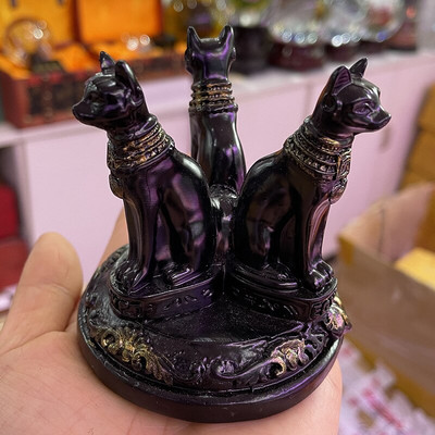 Suport pentru bile de cristal Baza de afișare Pisica egipteană Bastet Statuie Sferă Stand Ornamente din rășină Decor pentru casa potrivită pentru bile de 4 ~ 8 cm