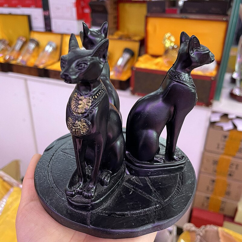 Suport pentru bile de cristal Baza de afișare Pisica egipteană Bastet Statuie Sferă Stand Ornamente din rășină Decor pentru casa potrivită pentru bile de 4 ~ 8 cm
