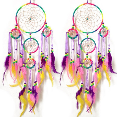 2X kézzel készített álomfogó Hagyományos álomfogó falra akasztós színes toll