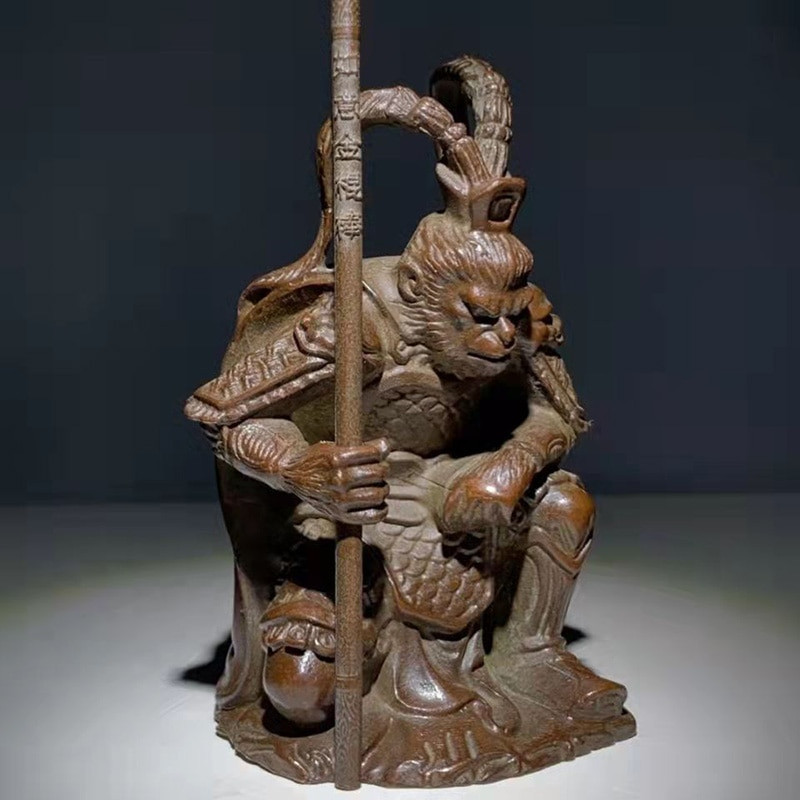 Vintage alamă SunWuKong Monkey King Figurine Decorație de birou retro Birou Ornament de mașină în miniatură Cadouri pentru decorarea casei din bronz
