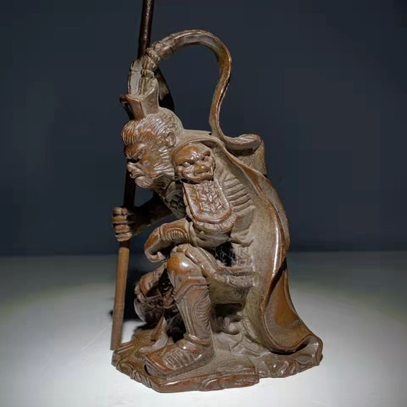 Vintage alamă SunWuKong Monkey King Figurine Decorație de birou retro Birou Ornament de mașină în miniatură Cadouri pentru decorarea casei din bronz