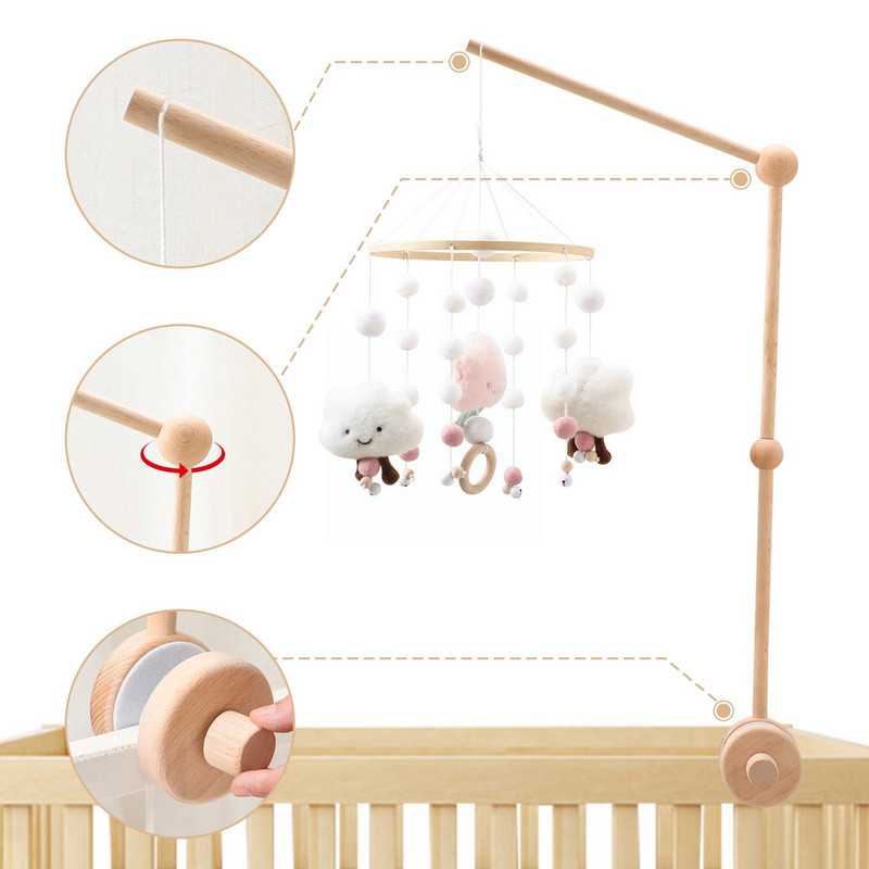Să facem pentru copii Suport din lemn pentru clopot pentru pat pentru copii Jucărie mobilă pentru agățat Umeraș pentru copii mobil Jucărie pentru pătuț Clopoței pentru pătuț Suport pentru braț din lemn pentru pat Ho I3d8
