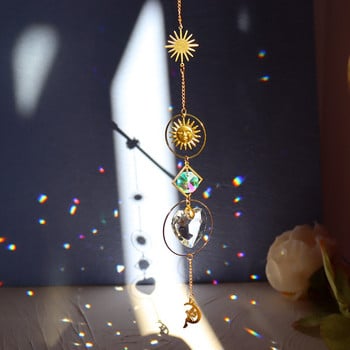 4/5 τμχ Crystal Wind Chimes Star Moon Sun μενταγιόν Dream Sun Light Catcher Rainbow Maker Κρεμαστό σταγόνα για εξωτερικό κήπο Windchime