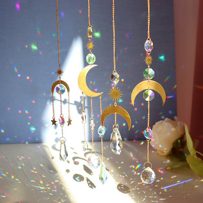 4/5 τμχ Crystal Wind Chimes Star Moon Sun μενταγιόν Dream Sun Light Catcher Rainbow Maker Κρεμαστό σταγόνα για εξωτερικό κήπο Windchime