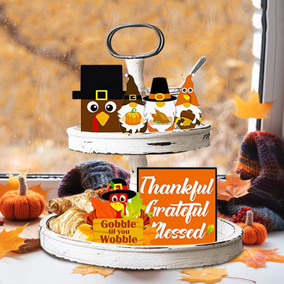 Többrészes őszi többszintes tálca dekoratív szett Hálaadás tök juhar törpe fa jel Hello Horror díszek karácsonyfára