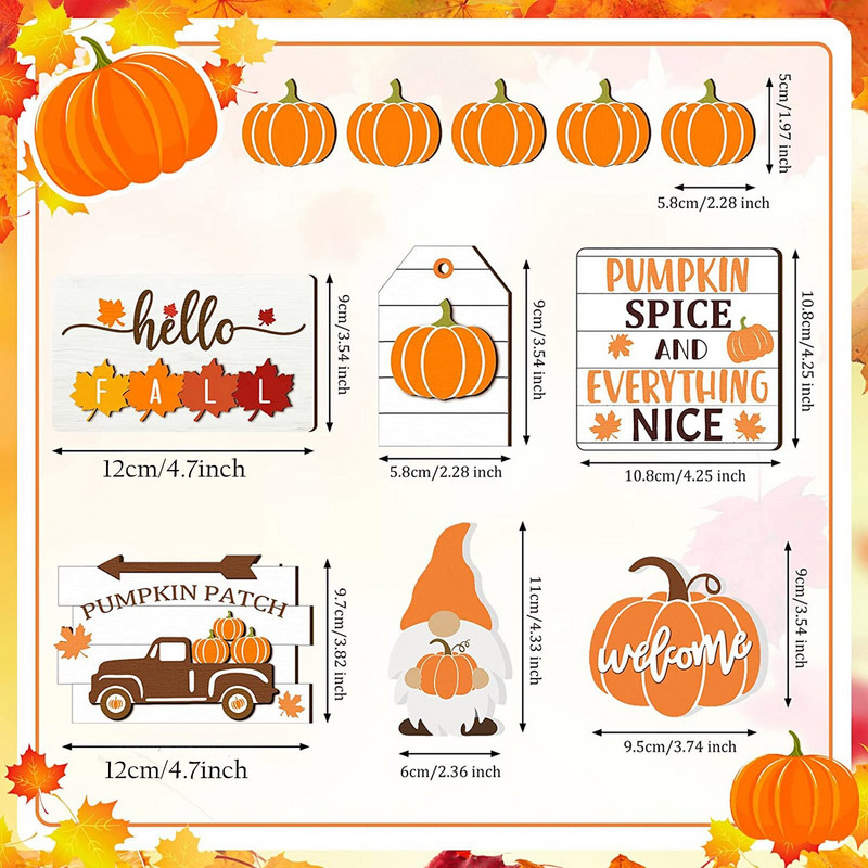 Többrészes őszi többszintes tálca dekoratív szett Hálaadás tök juhar törpe fa jel Hello Horror díszek karácsonyfára