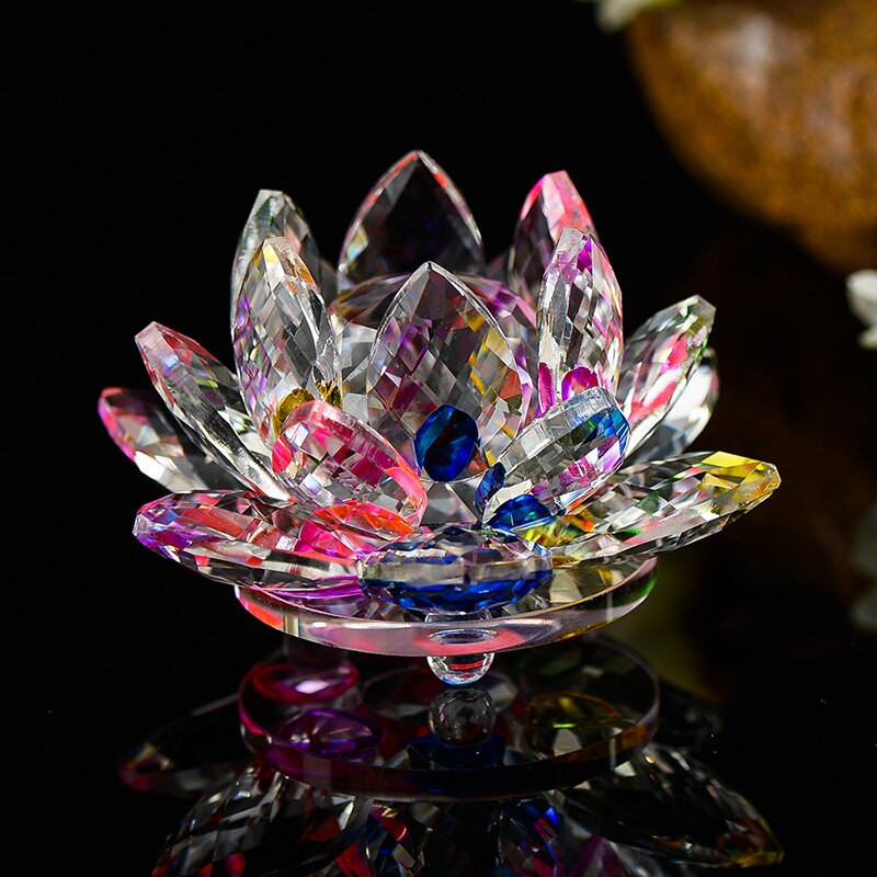 80 mm Feng shui Kvarcas Crystal Lotus Gėlė Amatai Stiklas Popieriniai Papuošalai Figūrėlės Namų Vestuvių Vakarėlio dekoras Dovanos Suvenyras
