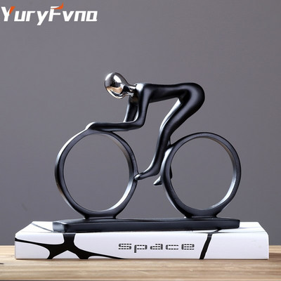 YuryFvna Bicycle Statue Champion Cyclist Sculpture Figurine Resin Modern Abstract Art Athlete Athlete Figurine Decor