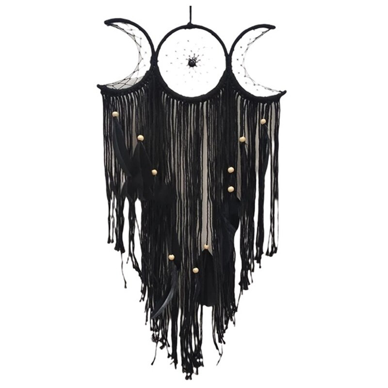 Triple Moon Goddess Macrame zidni viseći Boho Half Moon Large Dream Catcher Decor Home Bedroom Chic Decoration