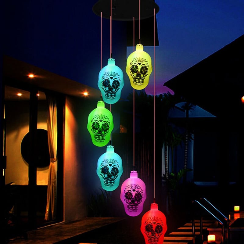 LED napelemes szélcsengő fény kültéri Halloween ijesztő sütőtök koponya manó kerti hangulatú dekoratív lámpák