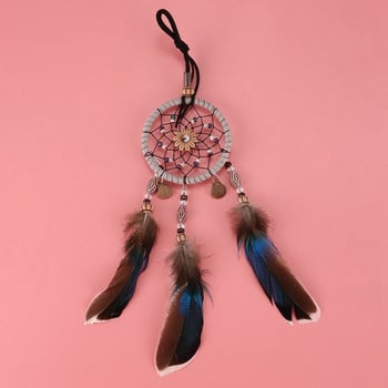 2X Mini Dream Catcher για Φυσικά Φτερά Αυτοκινήτου με Χάντρες και Χειροποίητο