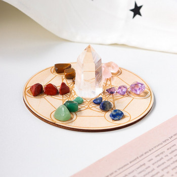 Естествен седем чакри, кристален чакъл, йога, дървена основа, комплект лечебни скъпоценни камъни, прозрачен кварцов енергиен декор