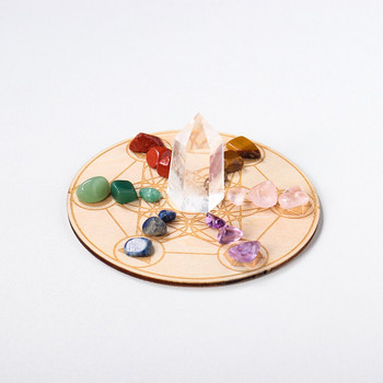 Естествен седем чакри, кристален чакъл, йога, дървена основа, комплект лечебни скъпоценни камъни, прозрачен кварцов енергиен декор