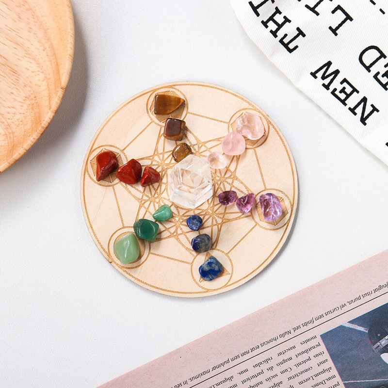 Természetes hét csakra kristály kavics jóga fa alapkészlet gyógyító drágakő tiszta kvarc energia dekoráció