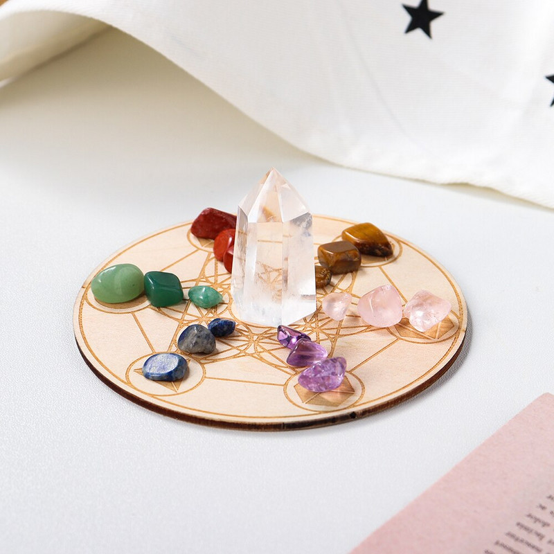 Természetes hét csakra kristály kavics jóga fa alapkészlet gyógyító drágakő tiszta kvarc energia dekoráció