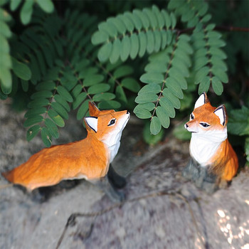 Σκανδιναβικό στυλ Fox Χειροποίητο ξυλόγλυπτο Μασίφ Ξύλινο Μοντέλο Ζώου Γλυπτό Fox Στολίδια Δώρο Αξεσουάρ διακόσμησης κήπου σπιτιού