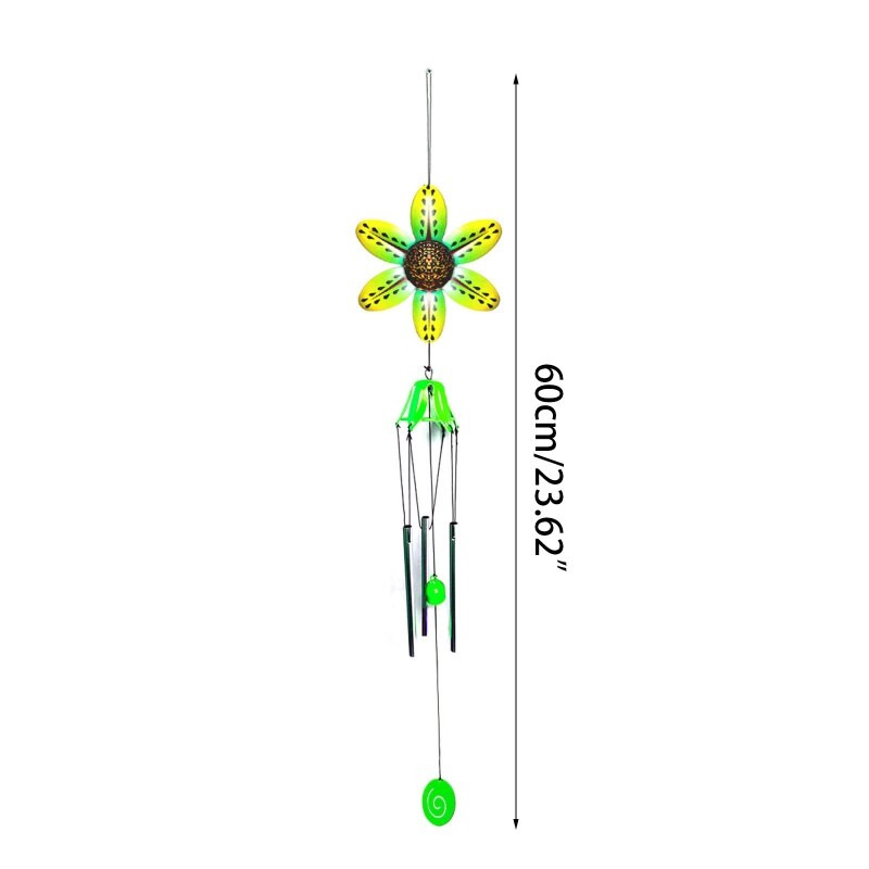 Geležies kaltinis 6 žiedlapių gėlių pakabukas su vėjo varpeliu, kūrybingas spalvingas ornamentas 13ME