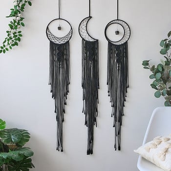 Nordic Black Moon Star Macrame Dream Catcher Διακόσμηση σπιτιού Κρεμαστό τοίχο Ταπετσαρία τοίχου Boho Διακόσμηση τοίχου για υπνοδωμάτιο σαλονιού