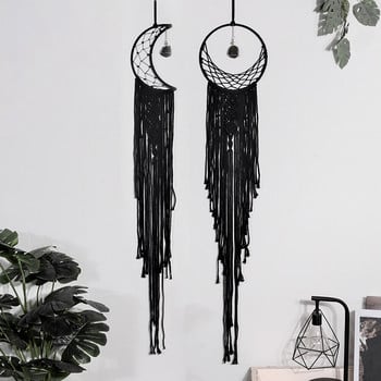 Nordic Black Moon Star Macrame Dream Catcher Διακόσμηση σπιτιού Κρεμαστό τοίχο Ταπετσαρία τοίχου Boho Διακόσμηση τοίχου για υπνοδωμάτιο σαλονιού