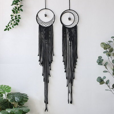 Nordic Black Moon Star Macrame Dream Catcher Διακόσμηση σπιτιού Κρεμαστό τοίχο Ταπετσαρία τοίχου Boho Διακόσμηση τοίχου για υπνοδωμάτιο σαλονιού