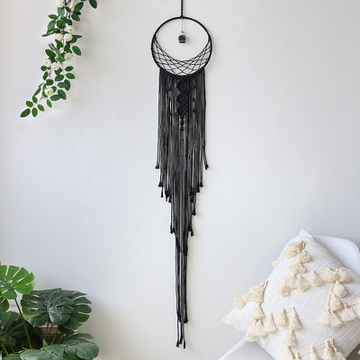 Nordic Black Moon Star Makramé Álomfogó Otthoni dekoráció Falra akasztott fali kárpit Boho fali dekoráció nappali hálószobába