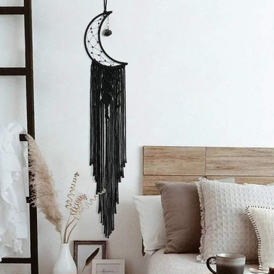 Nordic Black Moon Star Makramé Álomfogó Otthoni dekoráció Falra akasztott fali kárpit Boho fali dekoráció nappali hálószobába