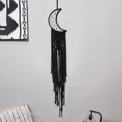 Nordic Black Moon Star Makramé Álomfogó Otthoni dekoráció Falra akasztott fali kárpit Boho fali dekoráció nappali hálószobába