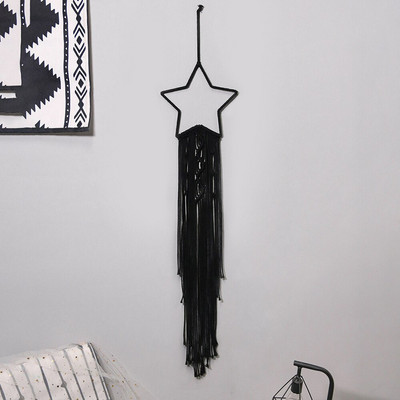 Nordic Black Moon Star Makramé Álomfogó Otthoni dekoráció Falra akasztott fali kárpit Boho fali dekoráció nappali hálószobába