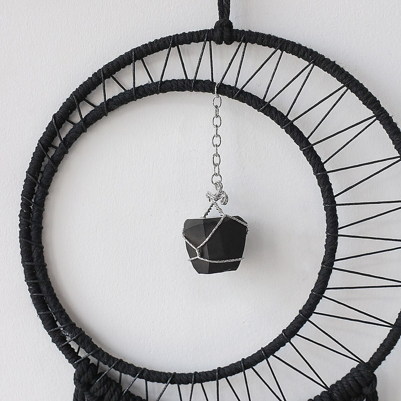 Nordic Black Moon Star Makramé Álomfogó Otthoni dekoráció Falra akasztott fali kárpit Boho fali dekoráció nappali hálószobába