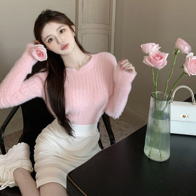 Pulover de dama toamna-iarna cu maneci lungi si decolteu oval