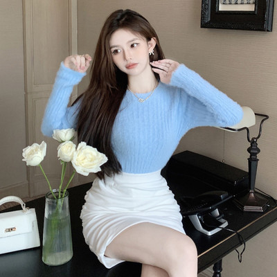 Pulover de dama toamna-iarna cu maneci lungi si decolteu oval