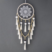 Makramé falra akasztható álomfogó nagy természetes hajlabda (gyöngyök bojttal) CNIM Hot